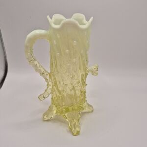 Northwood Vaseline Opalescent Town Tree Pump Vase Glows  Flawed Please Read